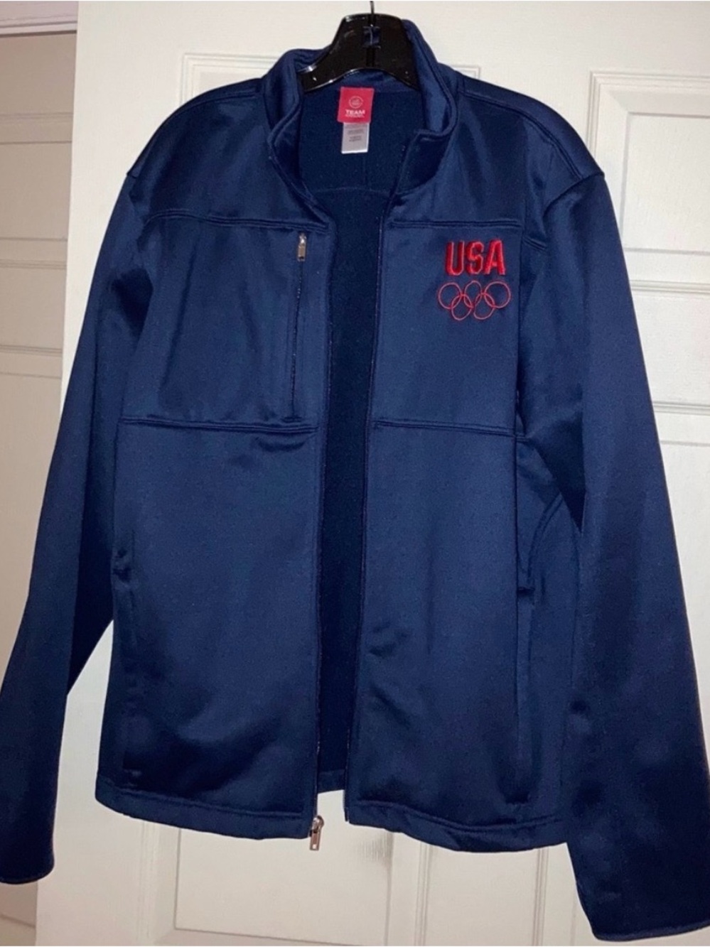 USA Olympic Committee Embroidered Full Zip Jacket Blue Red Sz Medium